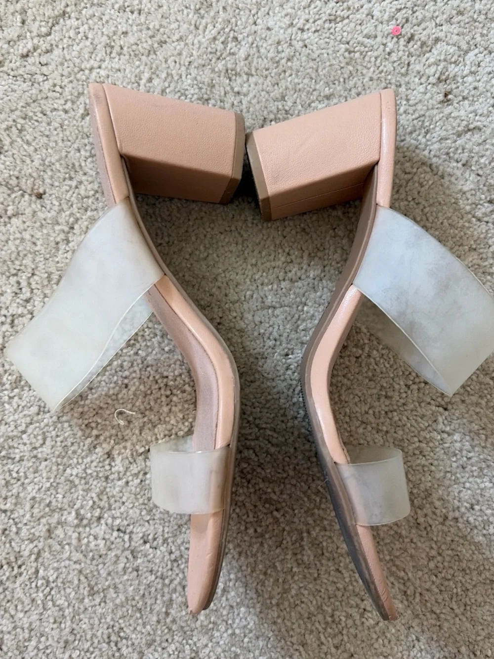 Chinese Laundry Blush Pink Block Heel Slide with Clear Double Straps